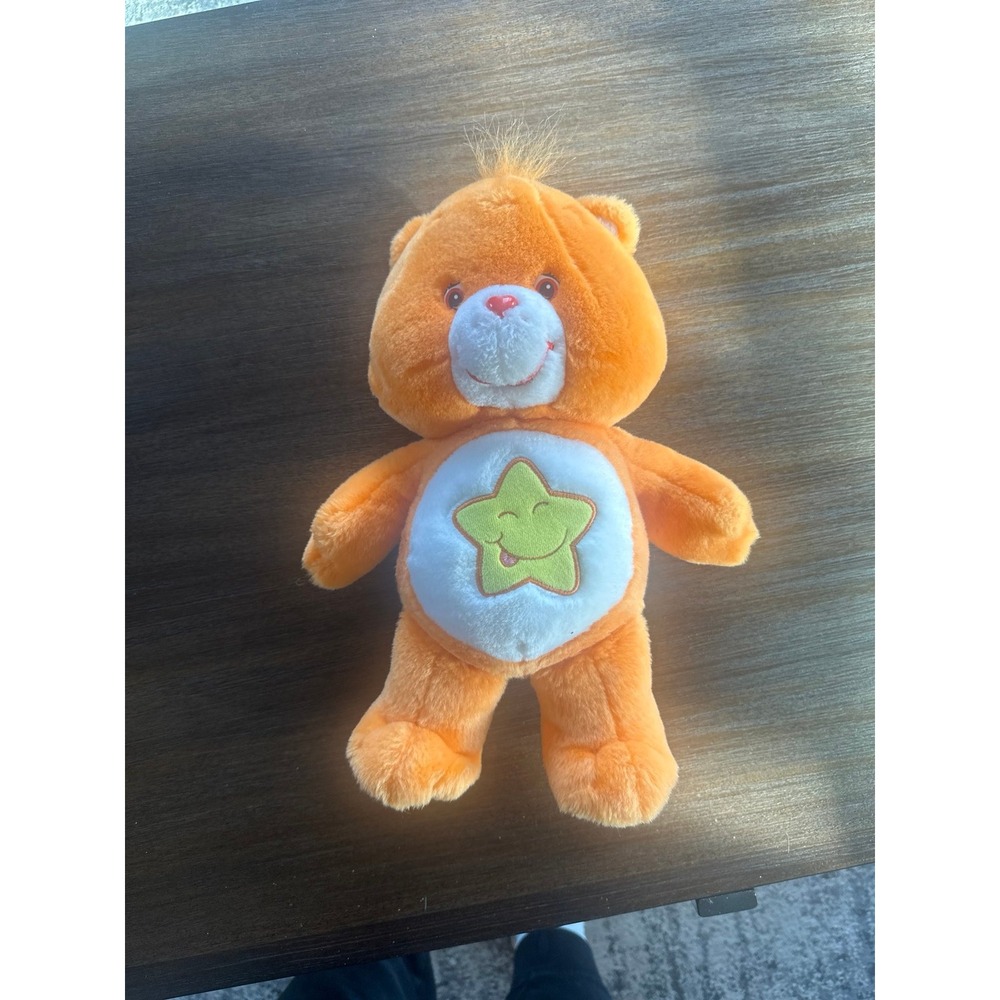CARE BEARS 13" PLUSH LAUGH A LOT BEAR 2003 WITH STAR & HEARTS TOY STUFFED ANIMAL